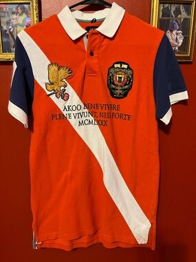 AKOO Orange, White & Navy Crest Polo Shirt